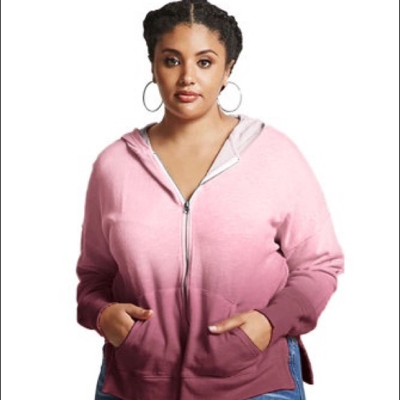 Pink Plus Size Ombre Terry Hoodie. - Picture 1 of 7